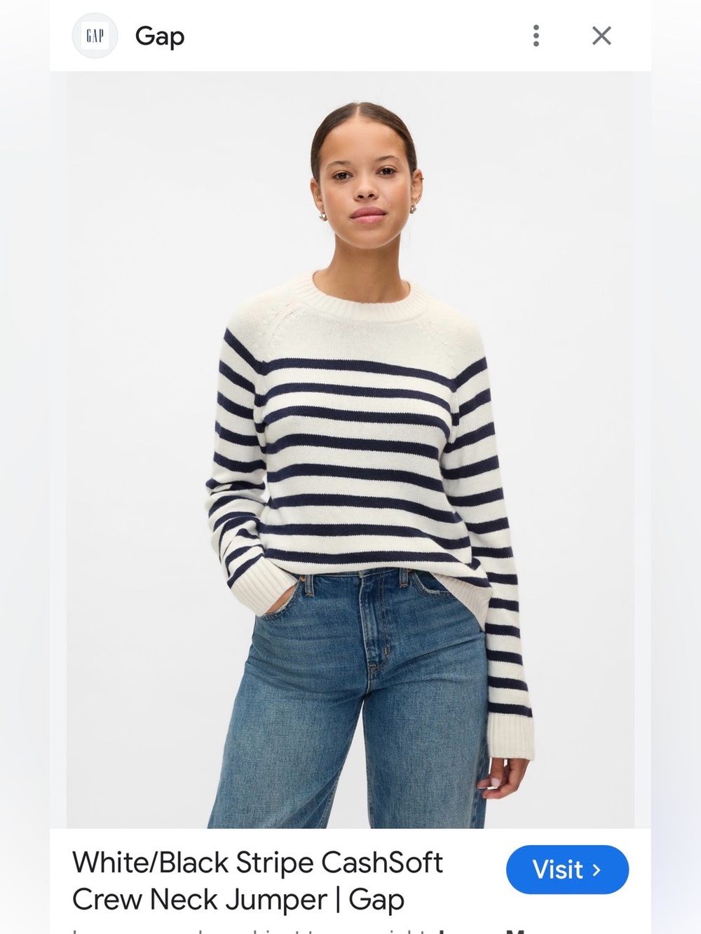 GAP Cream and Black Striped Crew Neck Sweater